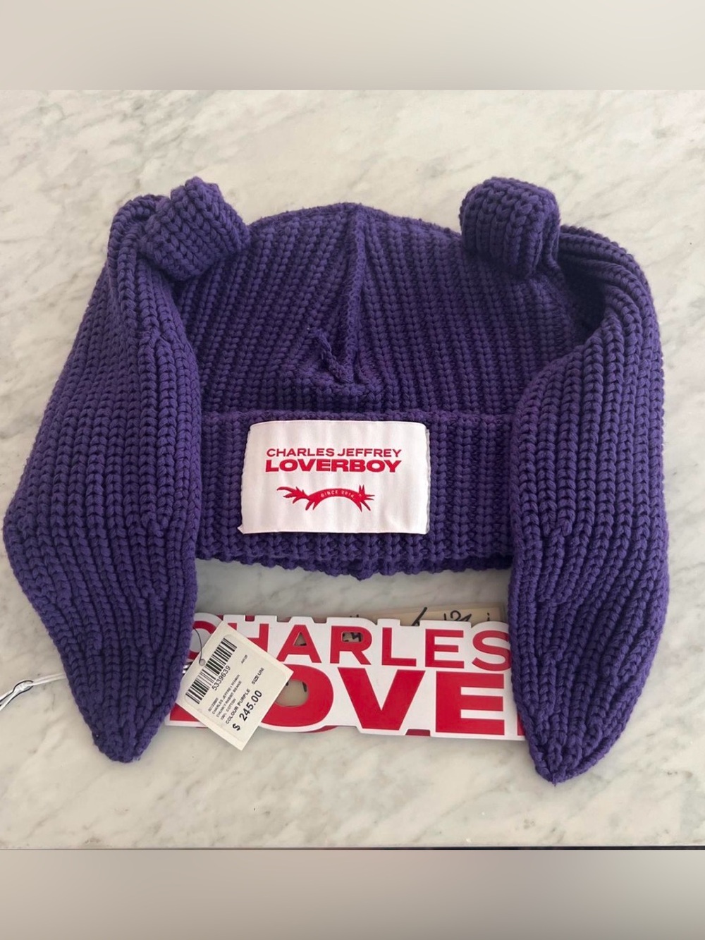 NWT Charles Jeffrey Loverboy Purple Chunky Rabbit Beanie